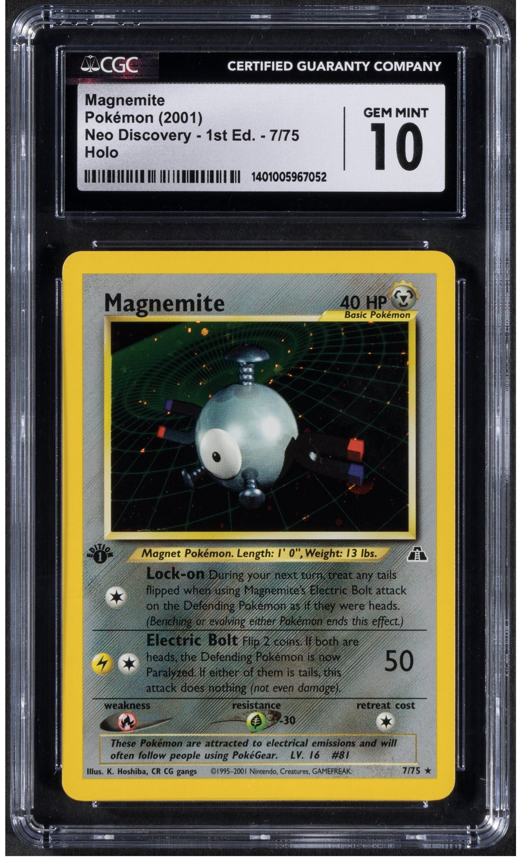 2001 Pokemon Magnemite 7 1st Edition Neo Discovery CGC 10