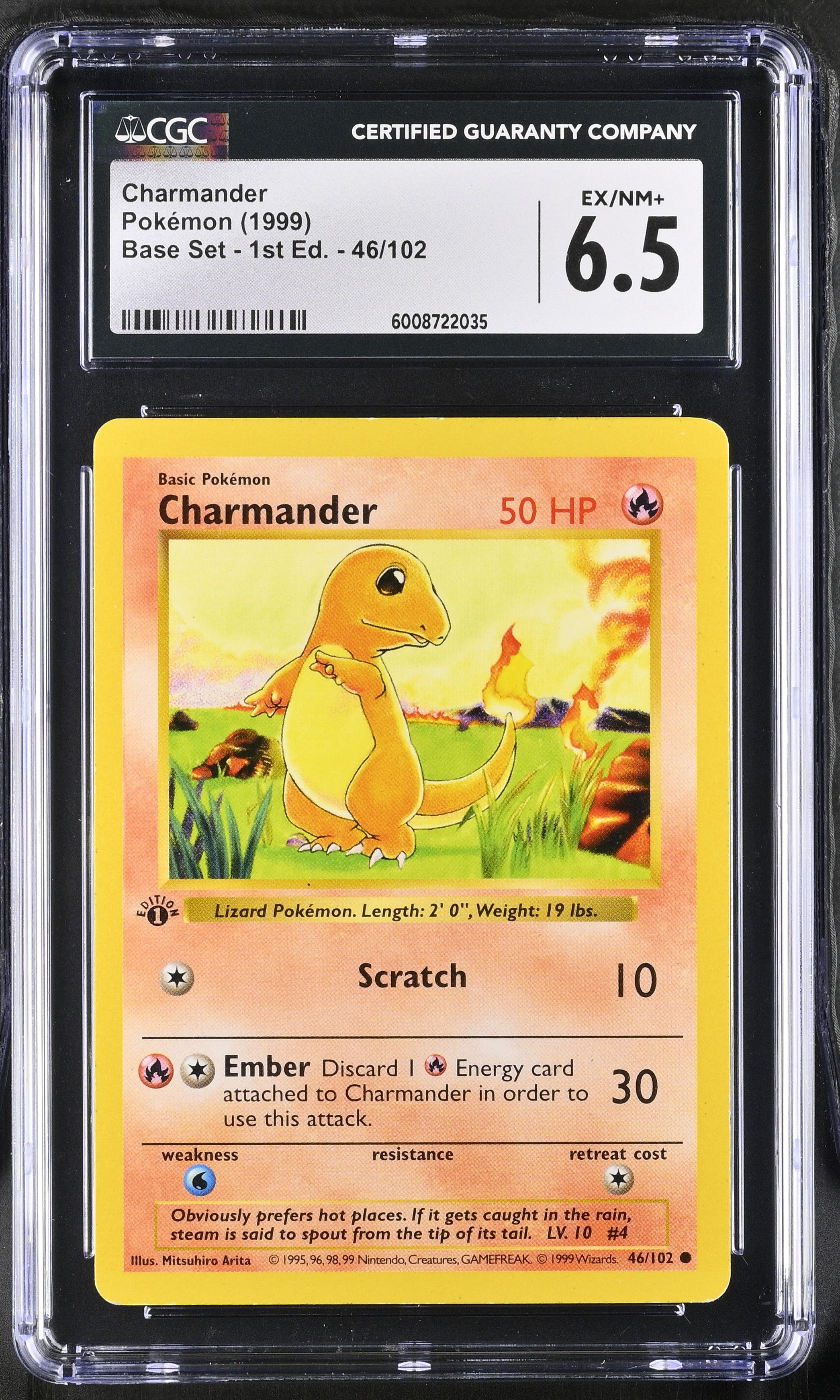 1999 Pokemon Charmander 46/102 Base Set - 1st Ed CGC 6.5 PRIME CITY COMICS 1999 Pokemon Charmander 46/102 Base Set - 1st Ed CGC 6.5 PRIME CITY COMICS