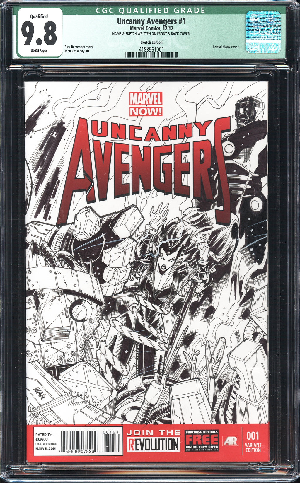 Uncanny Avengers 1 CGC 9.8 SKETCH VARIANT ONLY 1 SENTINELS