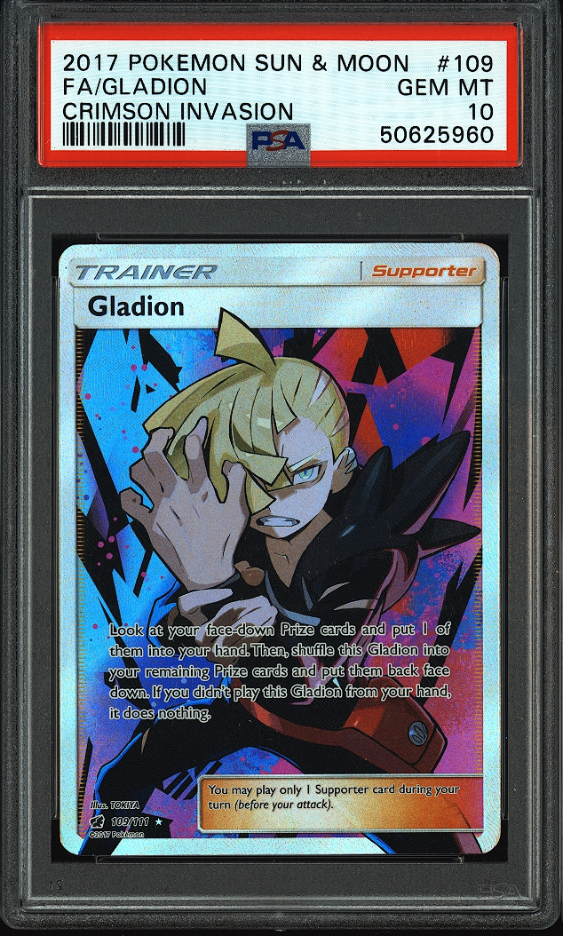 pokemon sun and moon crimson invasion card prices 2017 Pokemon Sun & Moon FA/Gladion #109 Crimson Invasion PSA 10 – PRIME CITY COMICS