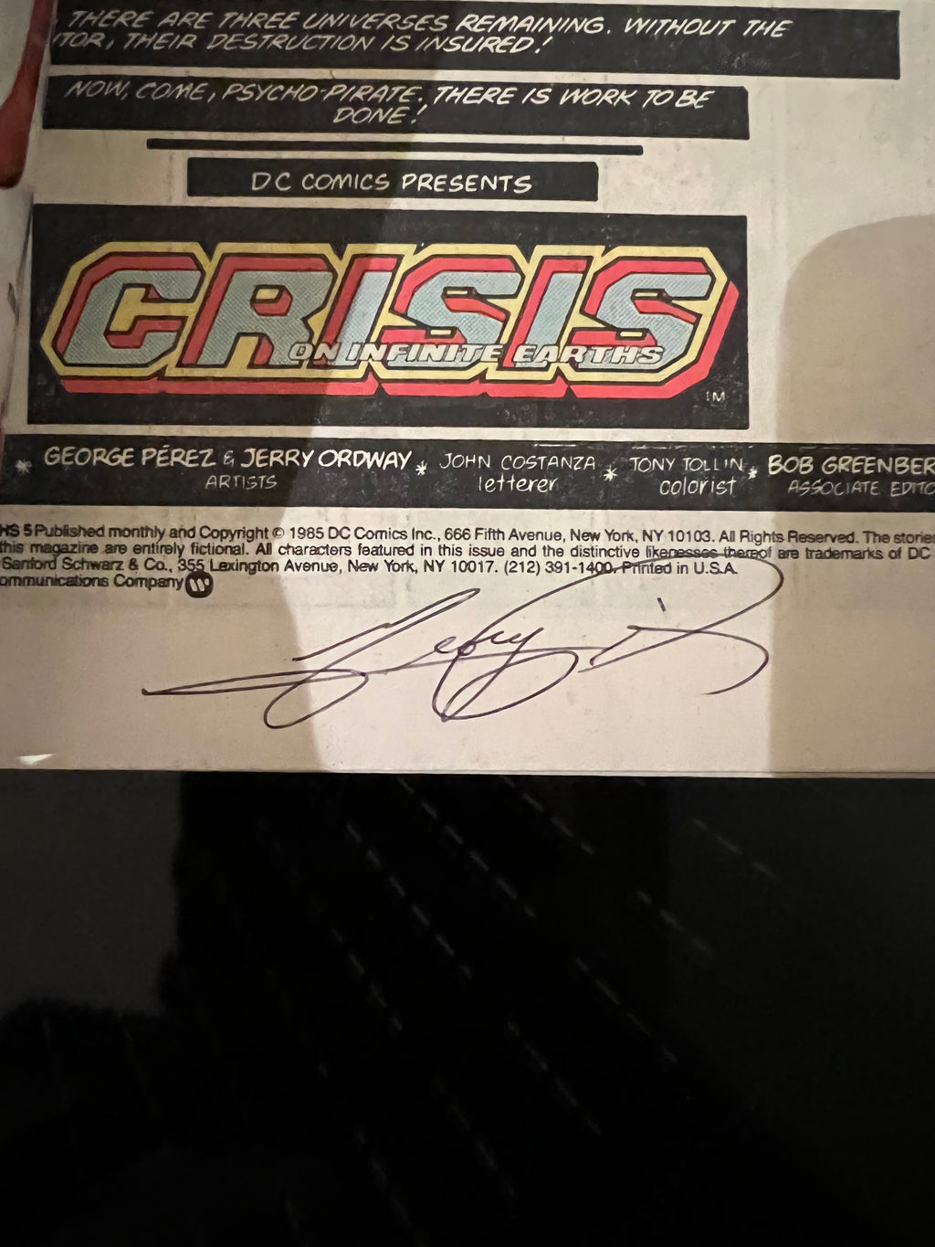 Crisis on Infinite Earths 5 9.8 NM+/M- SIGNED George Perez on 1st PG