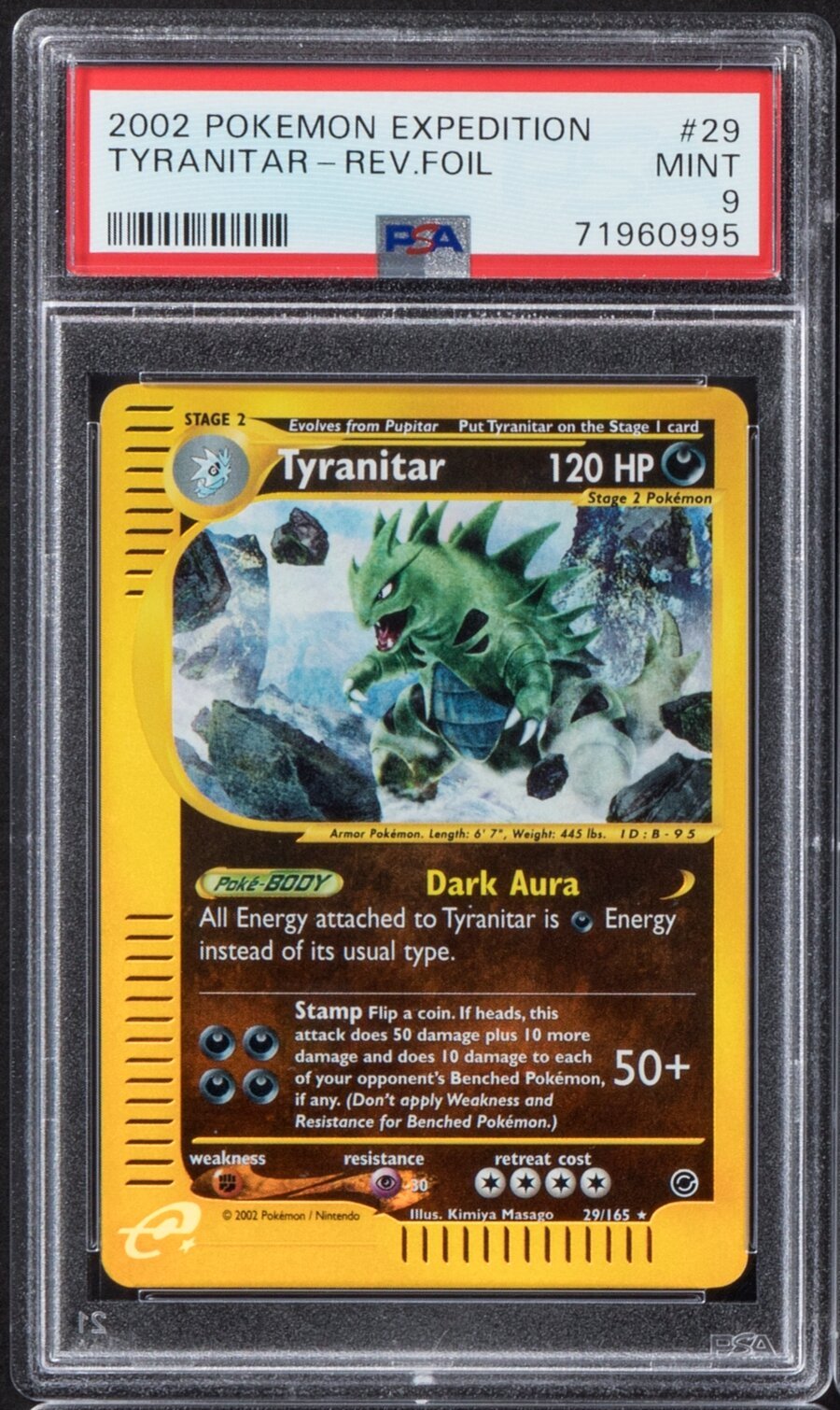 2002 Pokemon Tyranitar Rev Foil 29 Expedition PSA 9