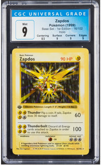 1999 Base Set Zapdos 16/102 1st Edition Holo CGC 9