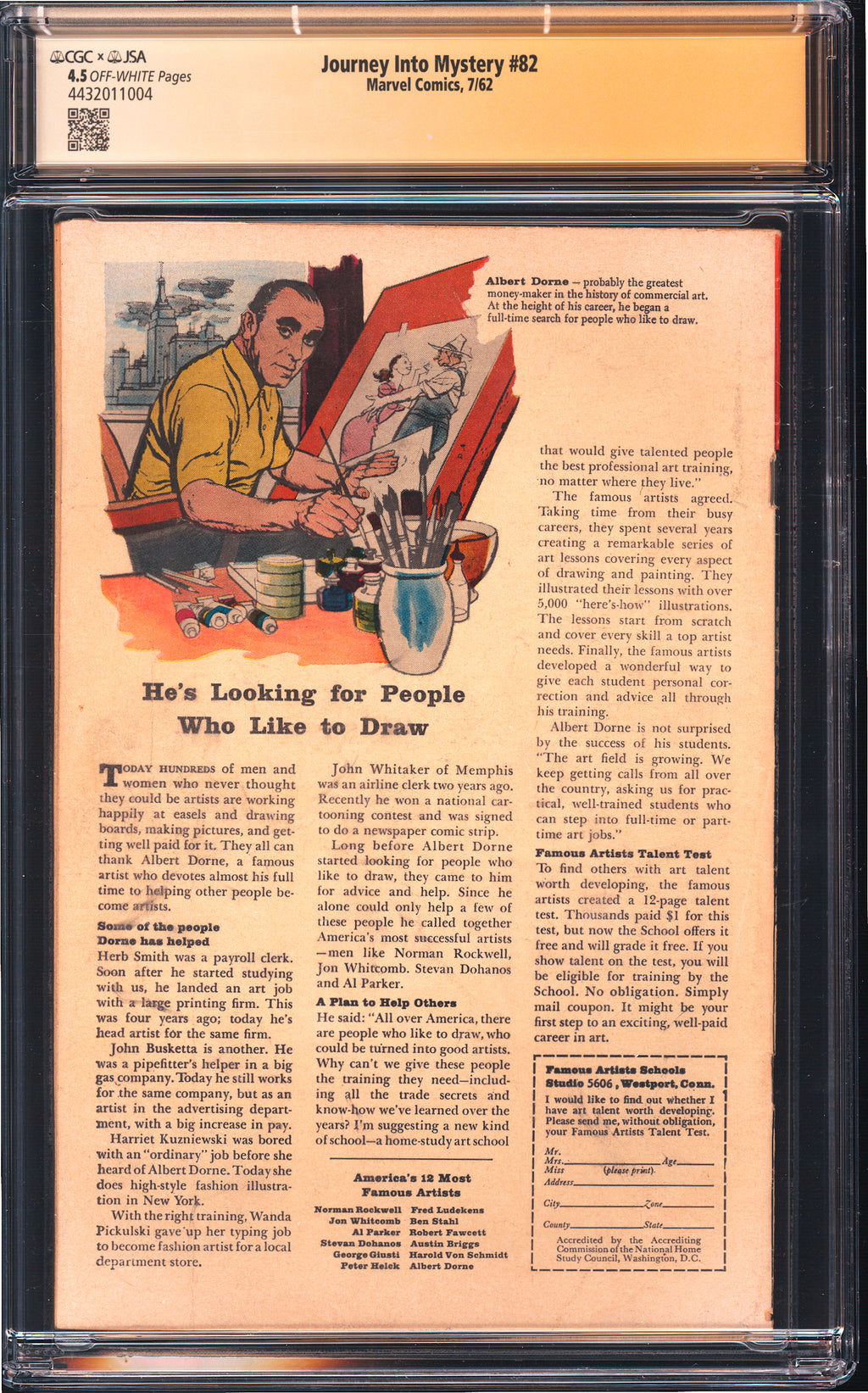 Journey into Mystery 82 CGC 4.5 SS DICK AYERS