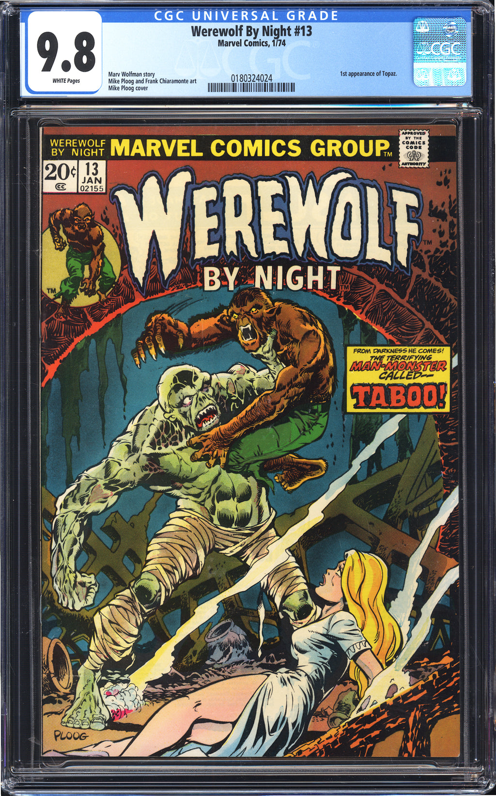 Werewolf By Night 13 CGC 9.8 WHITE PAGES