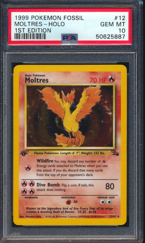 1999 Pokemon Fossil Moltres Holo #12/62 PSA 10 (1st Edition)