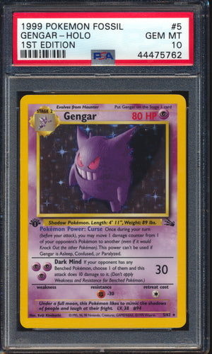 1999 Pokemon  1ST EDITION Fossil Gengar Holo #5 PSA 10