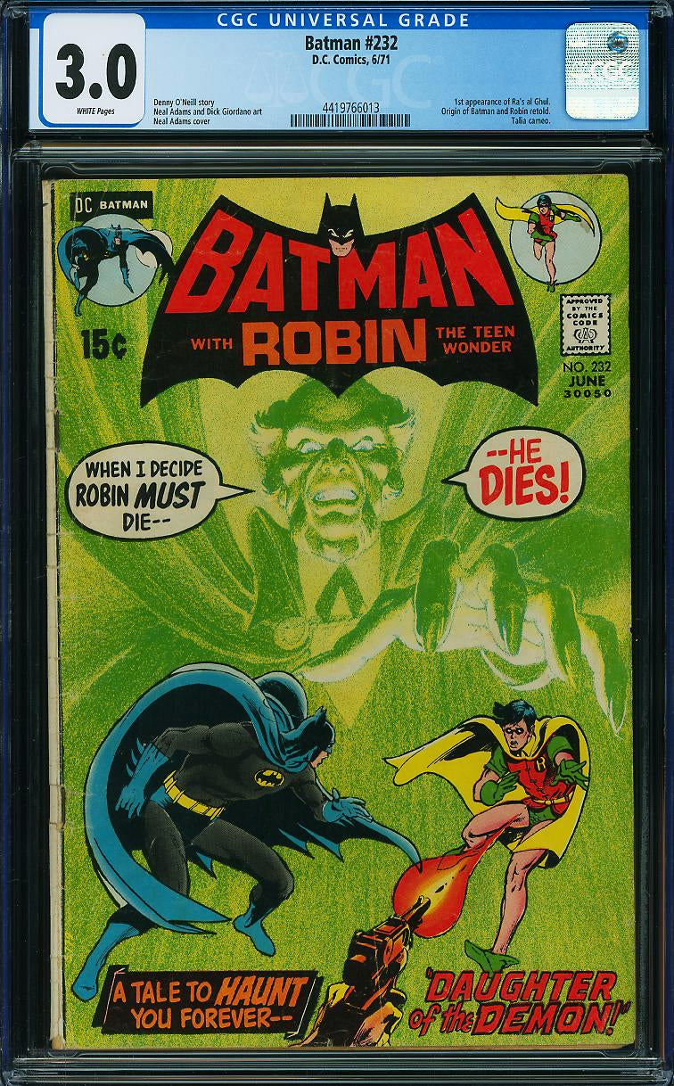 Batman 232 CGC 3.0 WHITE PAGES