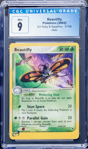 2003 Beautifly Pokemon EX Ruby & Sapphire Holo 2/109 CGC 9