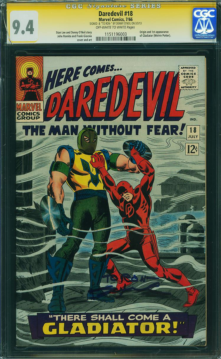 Daredevil 18 CGC 9.4 SS DENNY O'NEIL