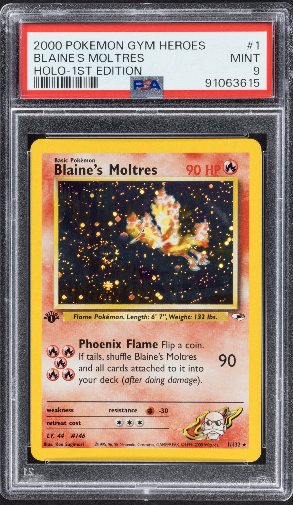 2000 Pokemon Gym Heroes Blaine's Moltres 1 Holo 1st Edition PSA 9 SWIRL