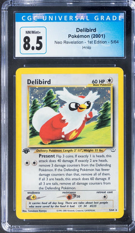 2001 Delibird Pokemon Neo Revelation 5/64 1st Edition Holo CGC 8.5