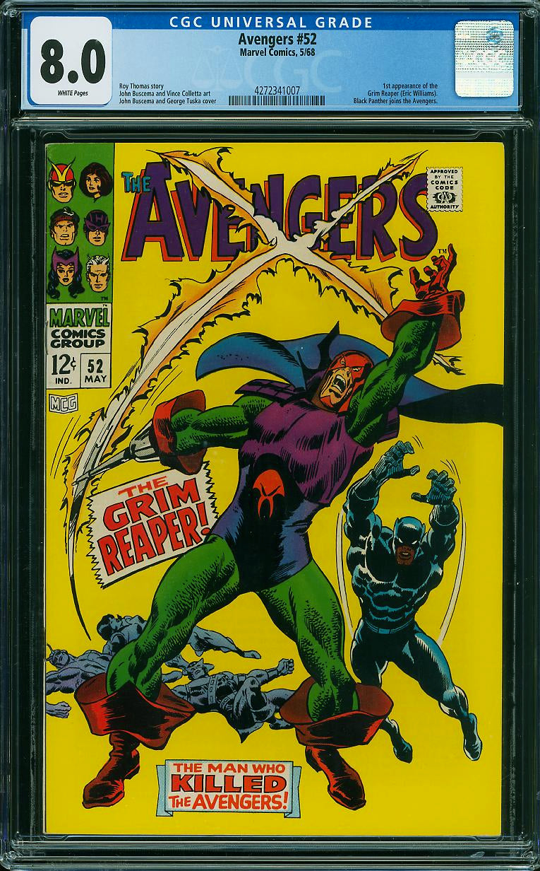 Avengers 52 CGC 8.0 WHITE PAGES