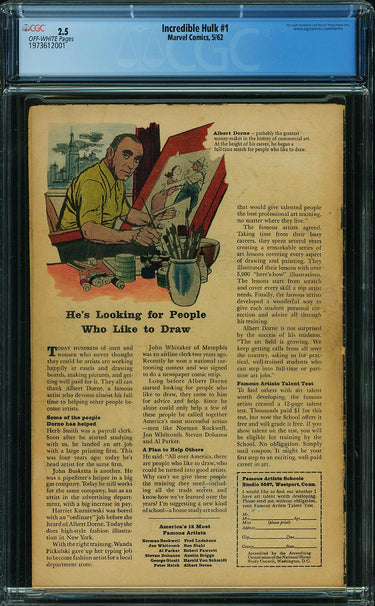 Incredible Hulk 1 CGC 2.5 SS JACK KIRBY