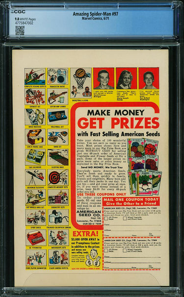 Amazing Spider-Man 97 CGC 9.8 WHITE PAGES