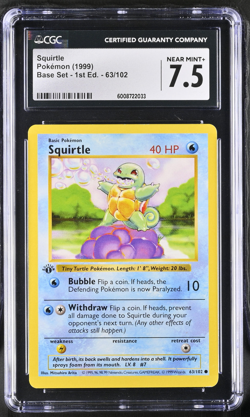 1999 Pokemon Squirtle 63/102 Base Set - 1st Ed CGC 7.5