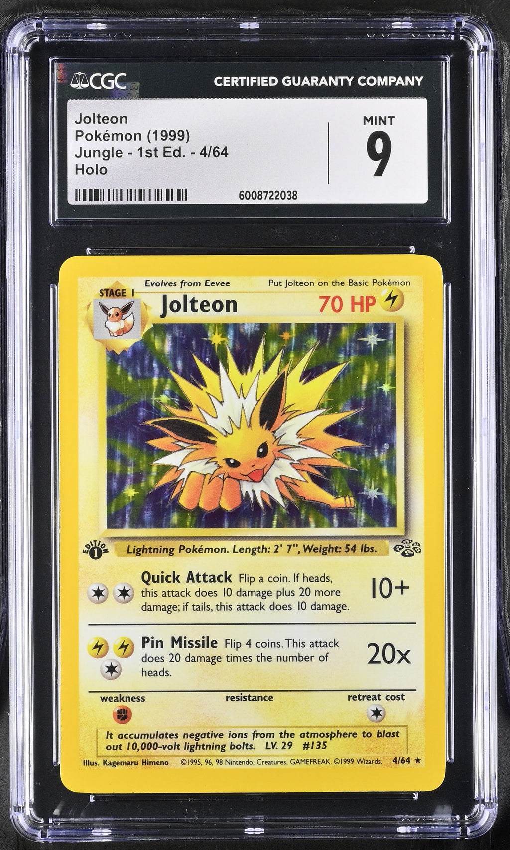 1999 Pokemon Jolteon 4/64 Jungle - 1st Ed. CGC 9