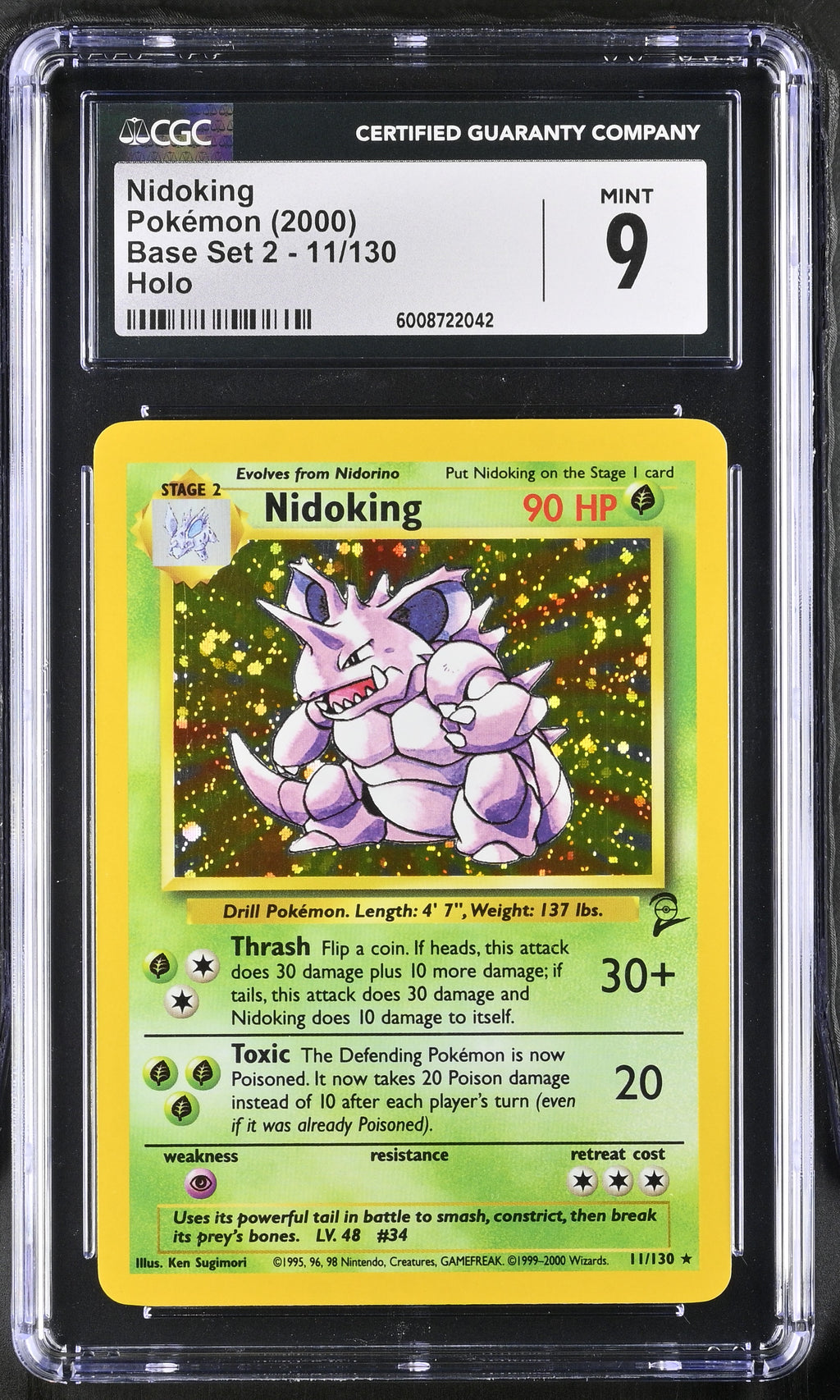 2000 Pokemon Nidoking 11/130 Base Set 2 CGC 9