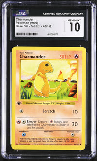 1999 Pokemon Charmander 46/102 Base Set 1st Edition CGC 10