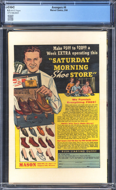 Avengers 4 CGC 8.5 WHITE PAGES