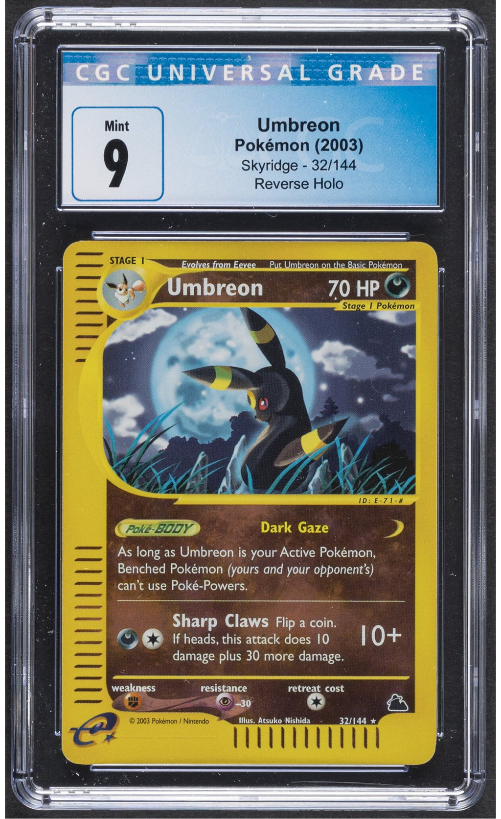 2003 Umbreon Pokemon Skyridge 32/144 Reverse Holo CGC 9