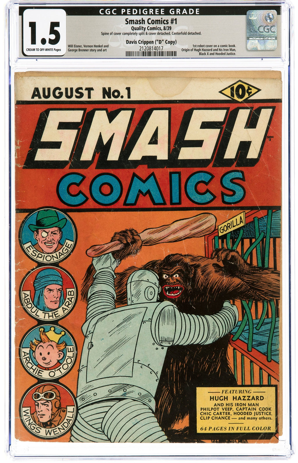 Smash Comics 1 CGC 1.5 Davis Crippen Pedigree