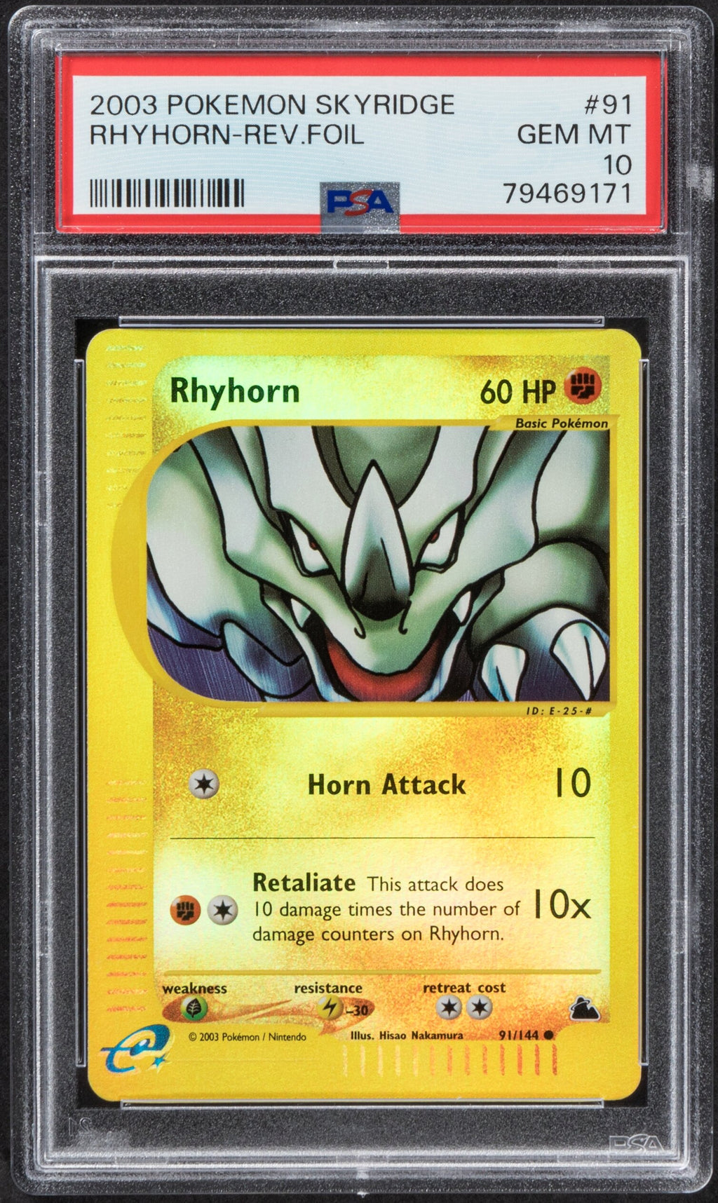 2003 Pokemon Rhyhorn Rev Foil Skyridge 91 PSA 10