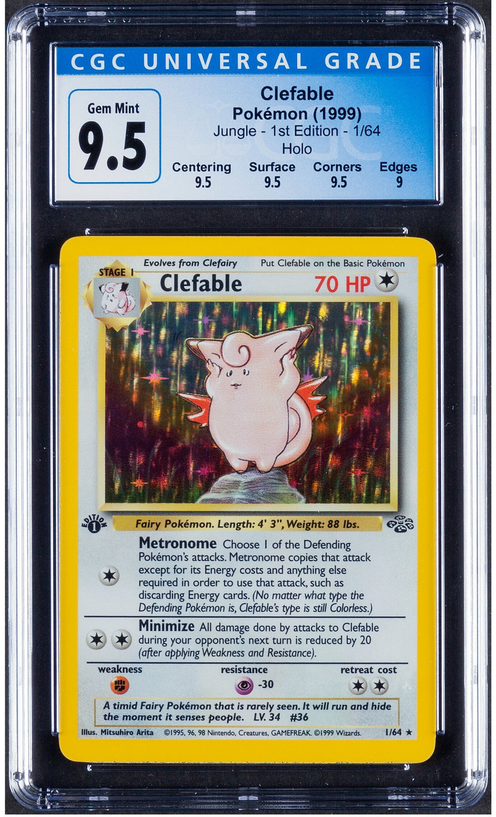 1999 Pokemon Jungle Clefable 1/64 Holo 1st Edition GEM MINT 10 CGC 9.5