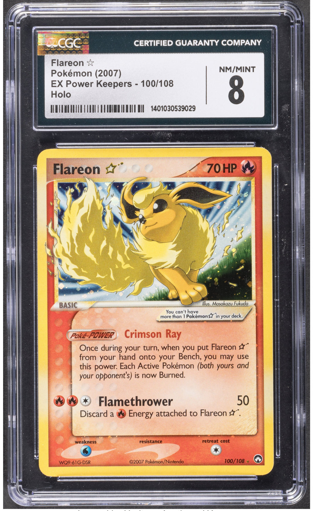 2007 Pokemon Gold Star Flareon 100 EX Power Keepers CGC 8