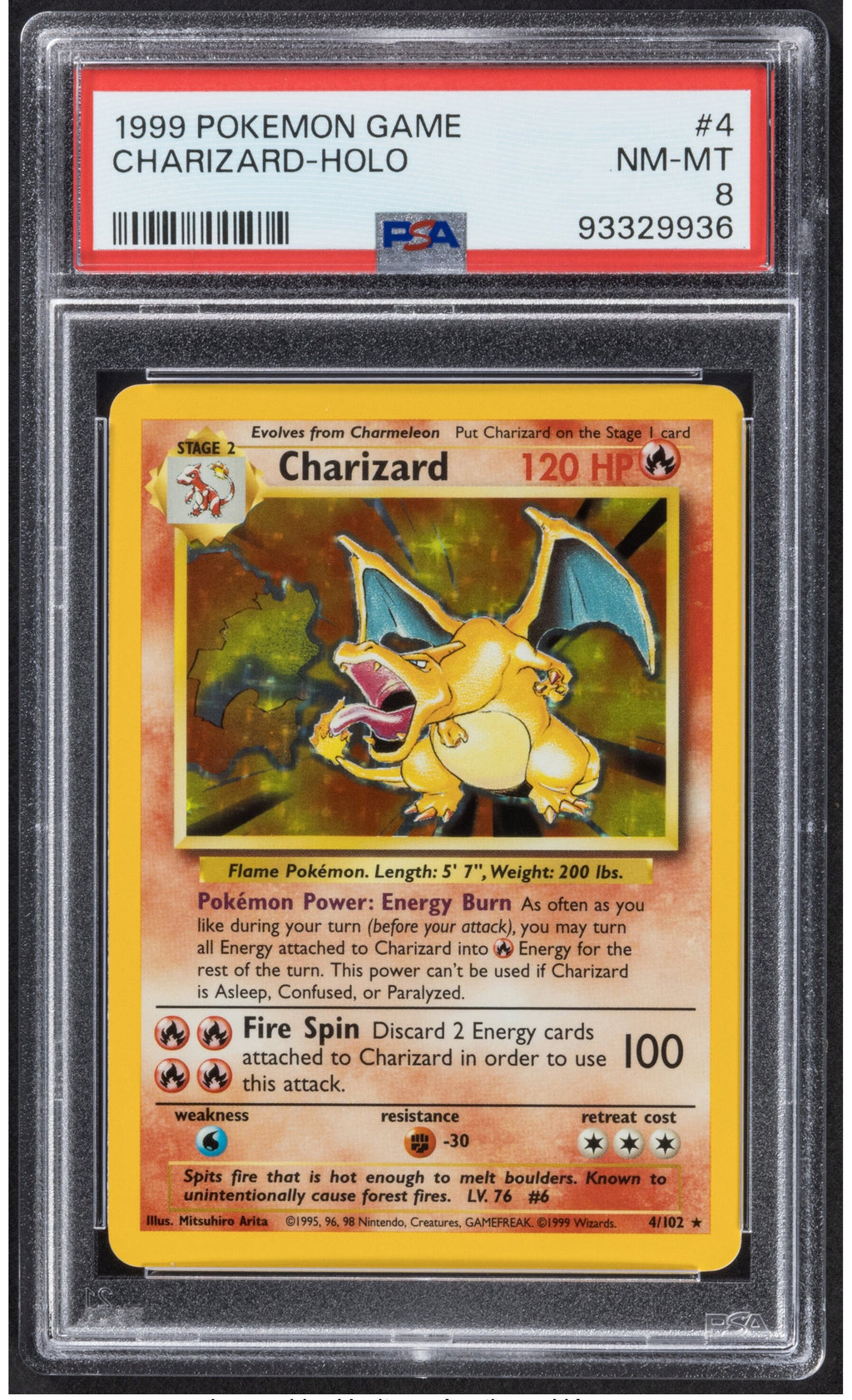 1999 Pokemon Game Charizard Unlimited Base Set 4 Holo PSA 8