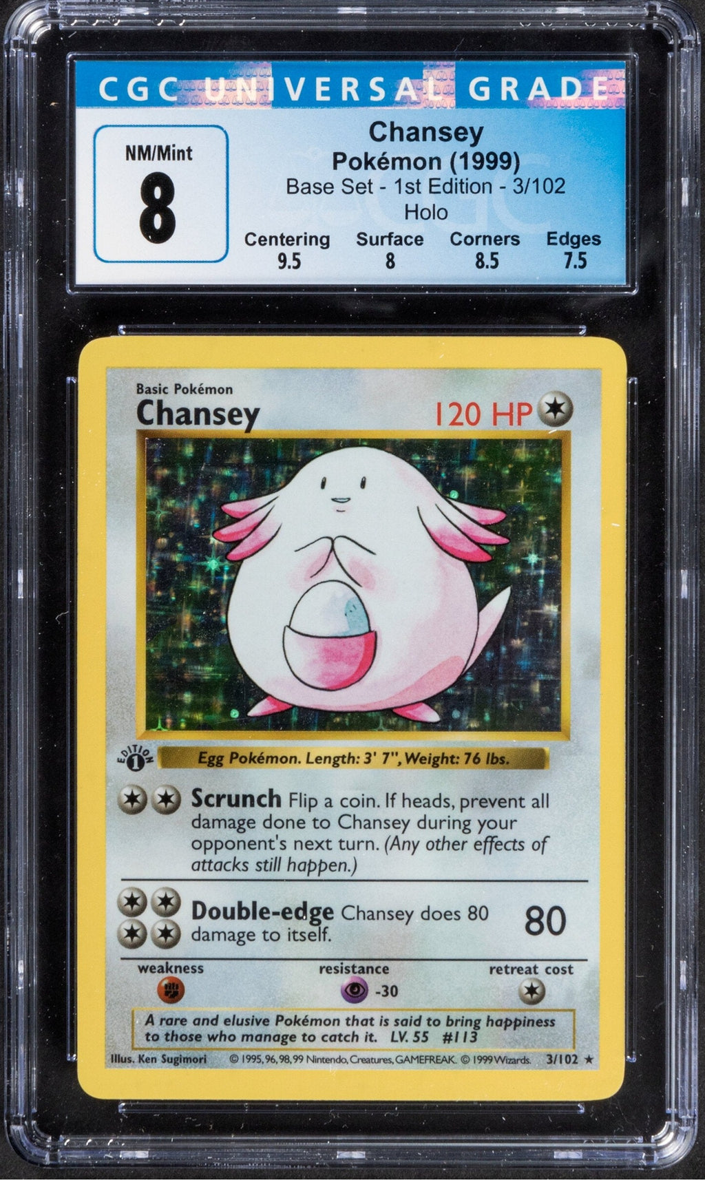 1999 Base Set Chansey 3/102 Holo 1st Edition CGC 8