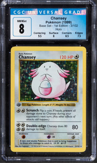 1999 Base Set Chansey 3/102 Holo 1st Edition CGC 8