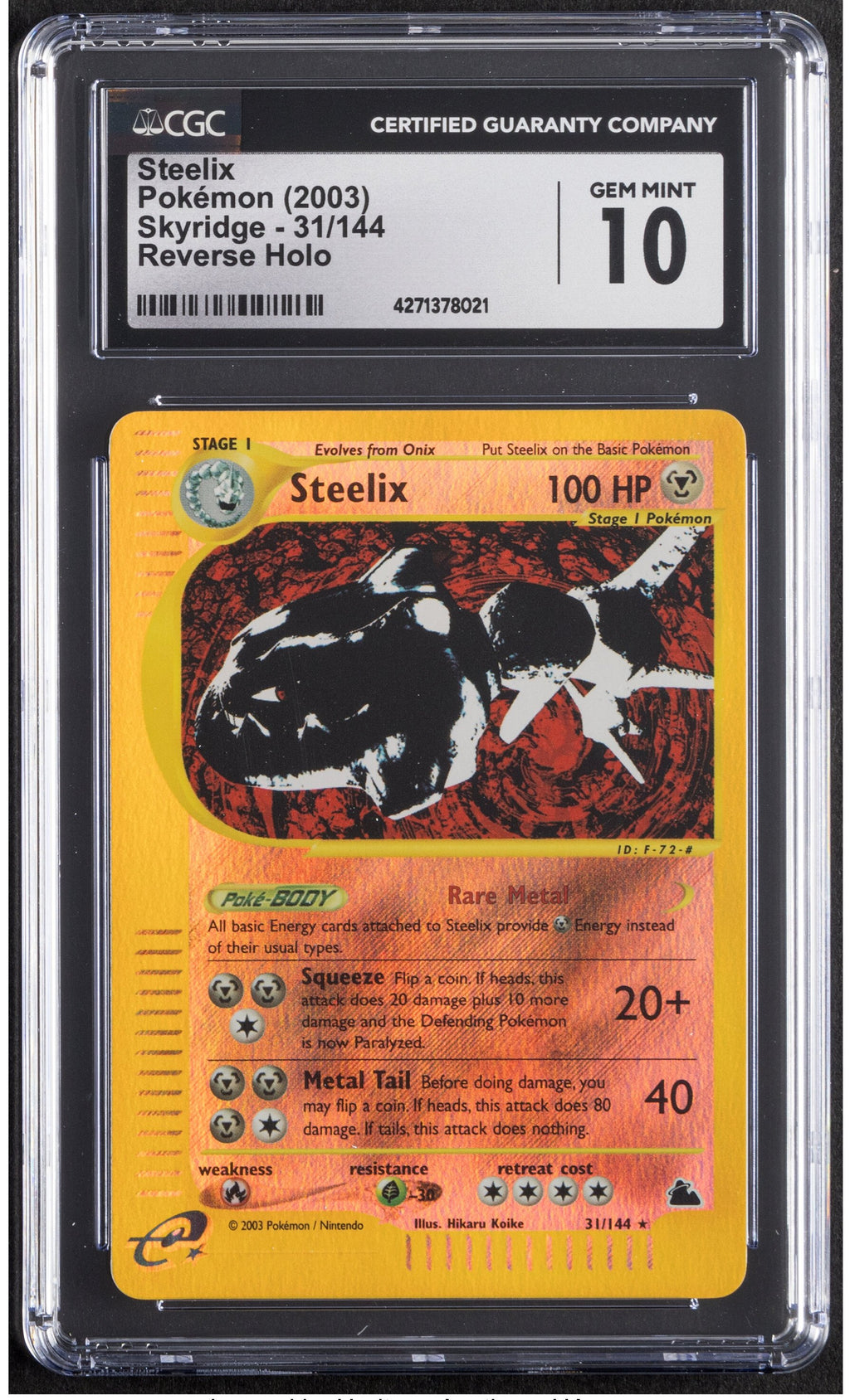 2003 Steelix Pokemon Skyridge 31/144 Reverse Holo CGC 10