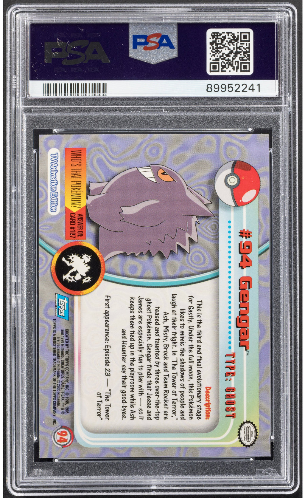 2000 Pokemon Gengar 94 Topps Series 2 PSA 10