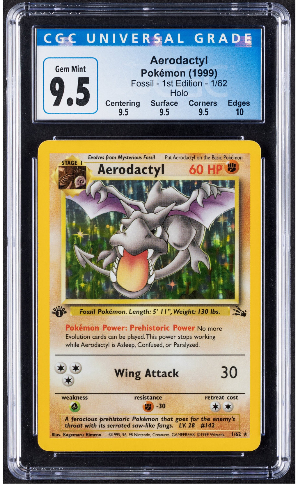 1999 Aerodactyl Pokemon Fossil 1st Edition 1/62 Holo CGC 9.5