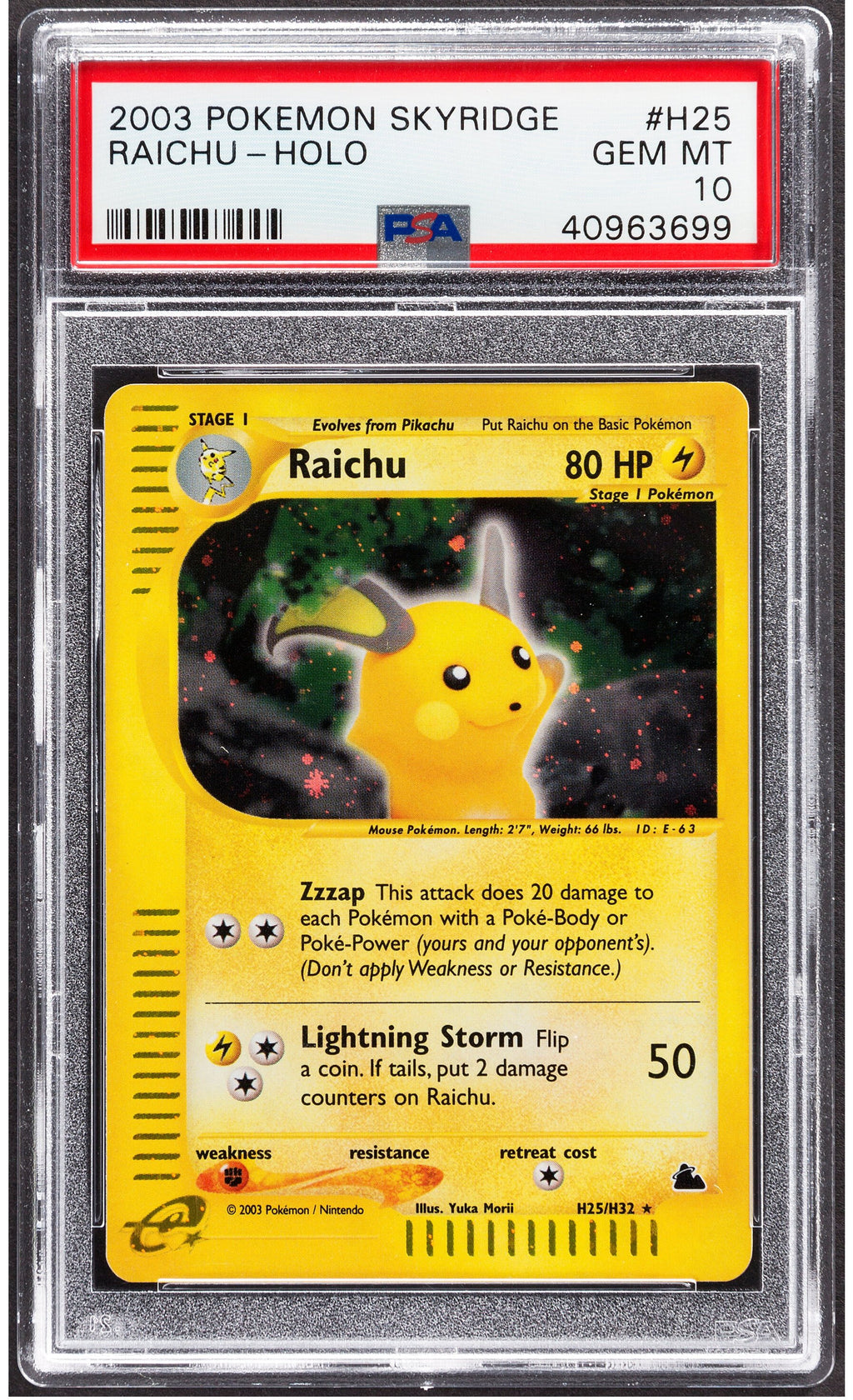 2003 Raichu Pokemon Skyridge Holo H25 PSA 10