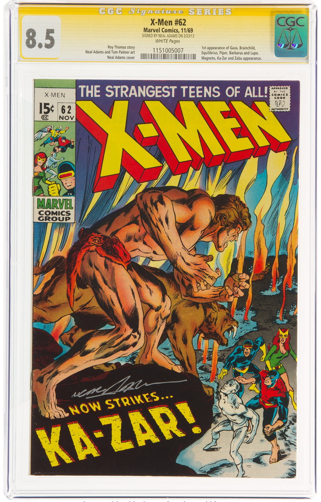 X-Men 62 CGC 8.5 SS NEAL ADAMS WHITE PAGES