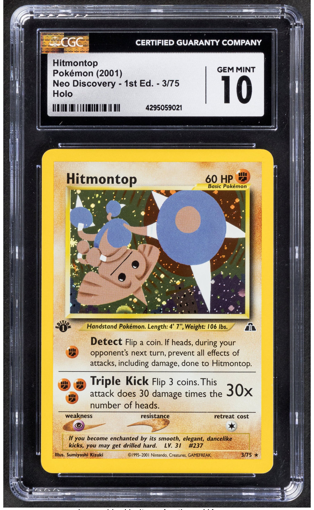 2001 Hitmontop Pokemon Neo Discovery 1st Edition 3/75 Holo CGC 10