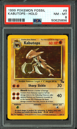 1999 Pokemon Fossil Kabutops Holo #9 PSA 8