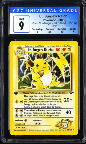 2000 Pokemon Lt. Surge's Raichu 11/132 Gym Challenge - 1st Edition Holo CGC 9