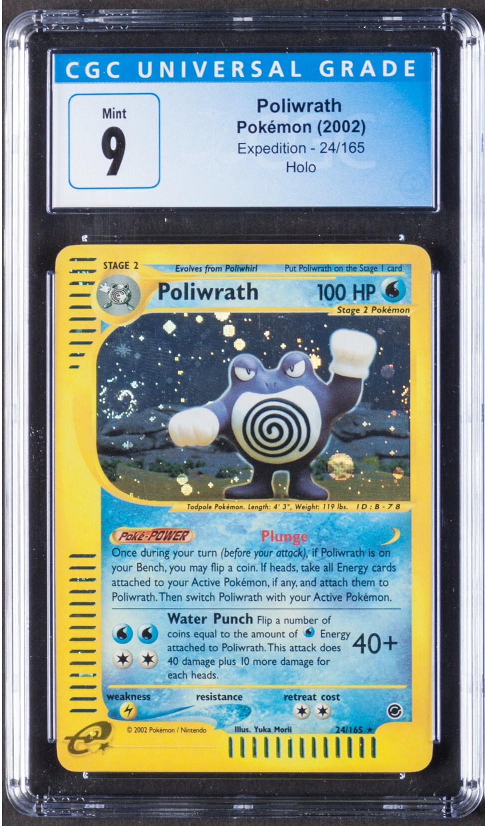 2002 Poliwrath Pokemon Expedition 24/165 Holo CGC 9