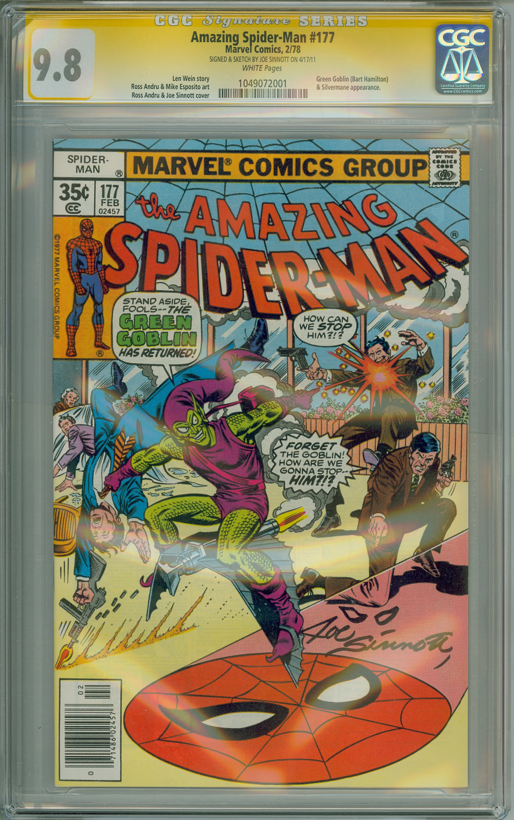 Amazing Spider-Man 177 CGC 9.8 Signed and sketched by Joe Sinnott