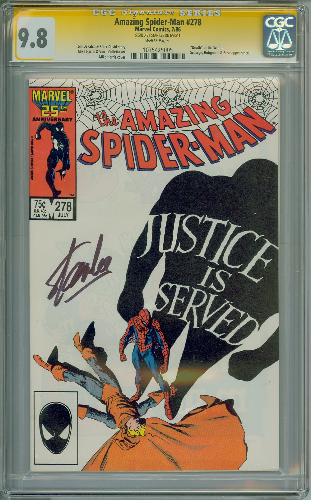 Amazing Spider-Man 278 CGC 9.8 SS STAN LEE