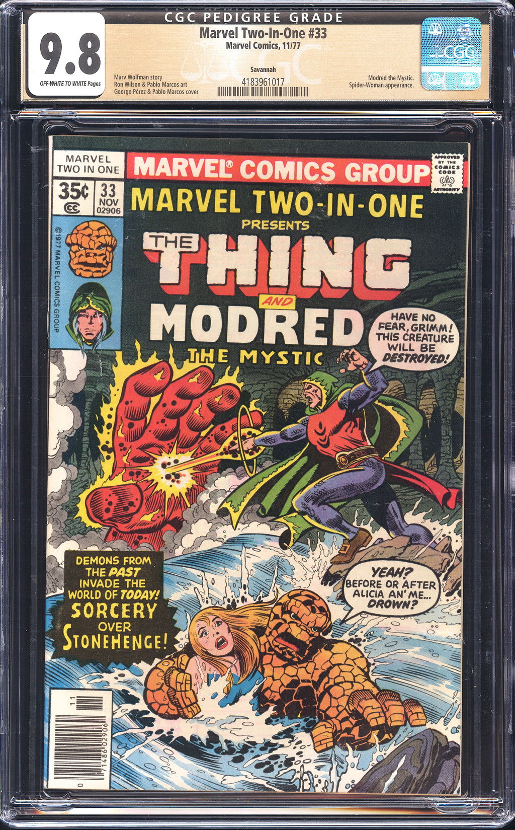 Marvel Two-In-One 33 CGC 9.8 SAVANNAH PEDIGREE