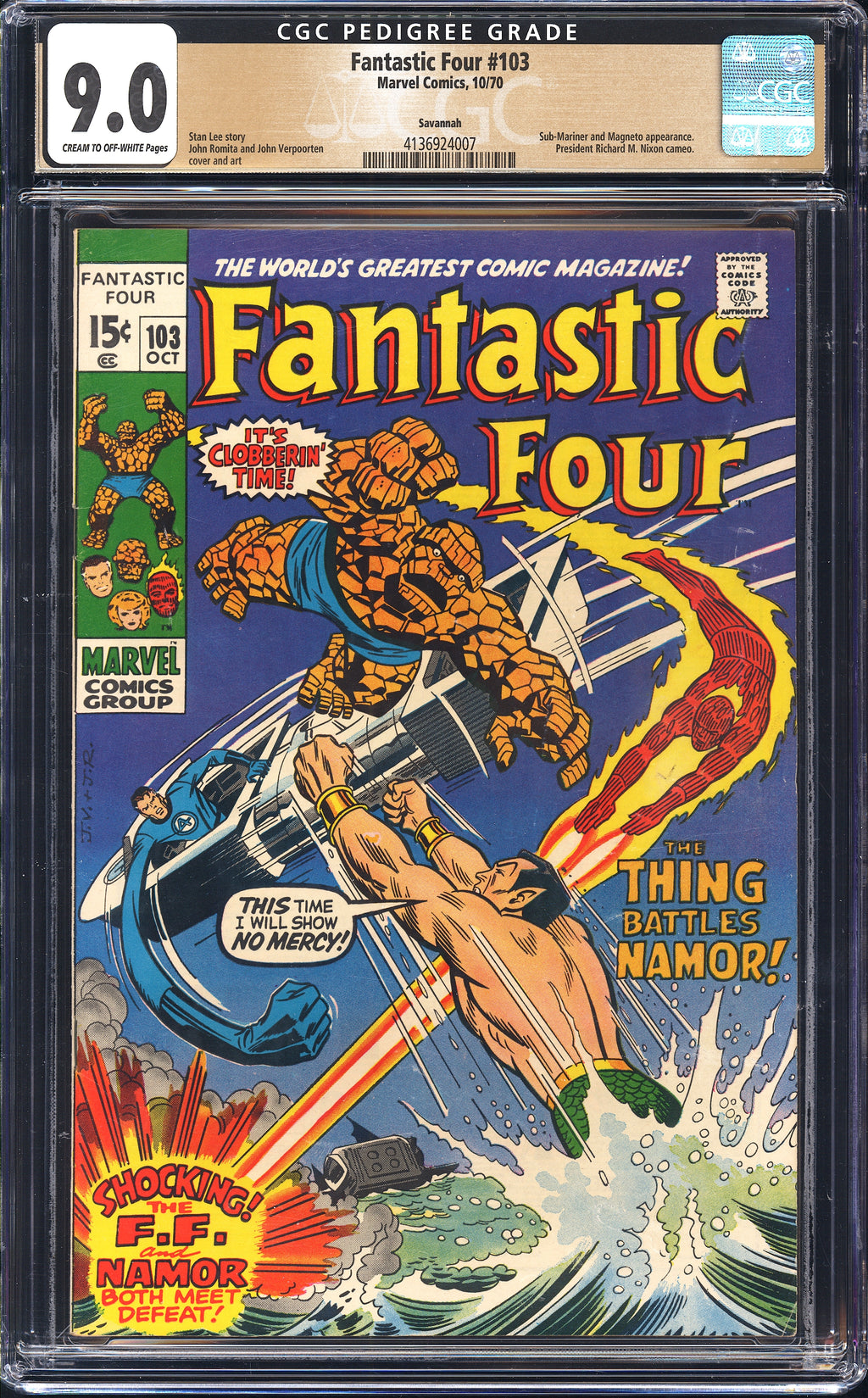 Fantastic Four 103 CGC 9.0 Savannah Pedigree