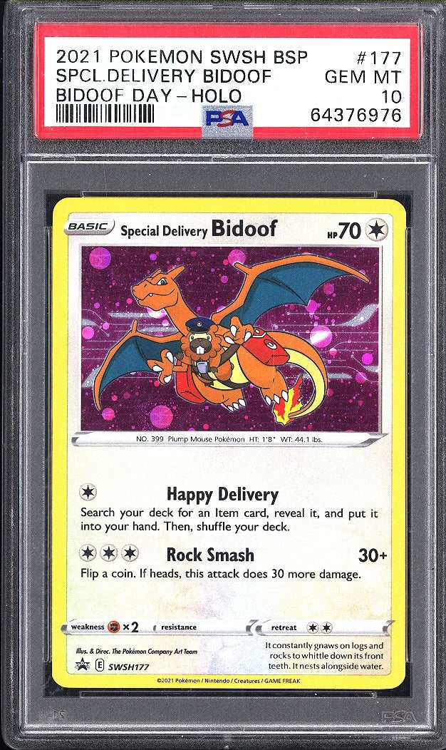 2021 Pokemon SWSH BSP Special Delivery Bidoof Holo 177 PSA 10