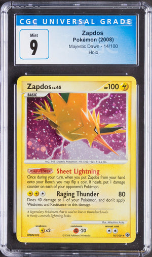 2008 Zapdos Pokemon Majestic Dawn Holo 14/100 CGC 9 Swirl