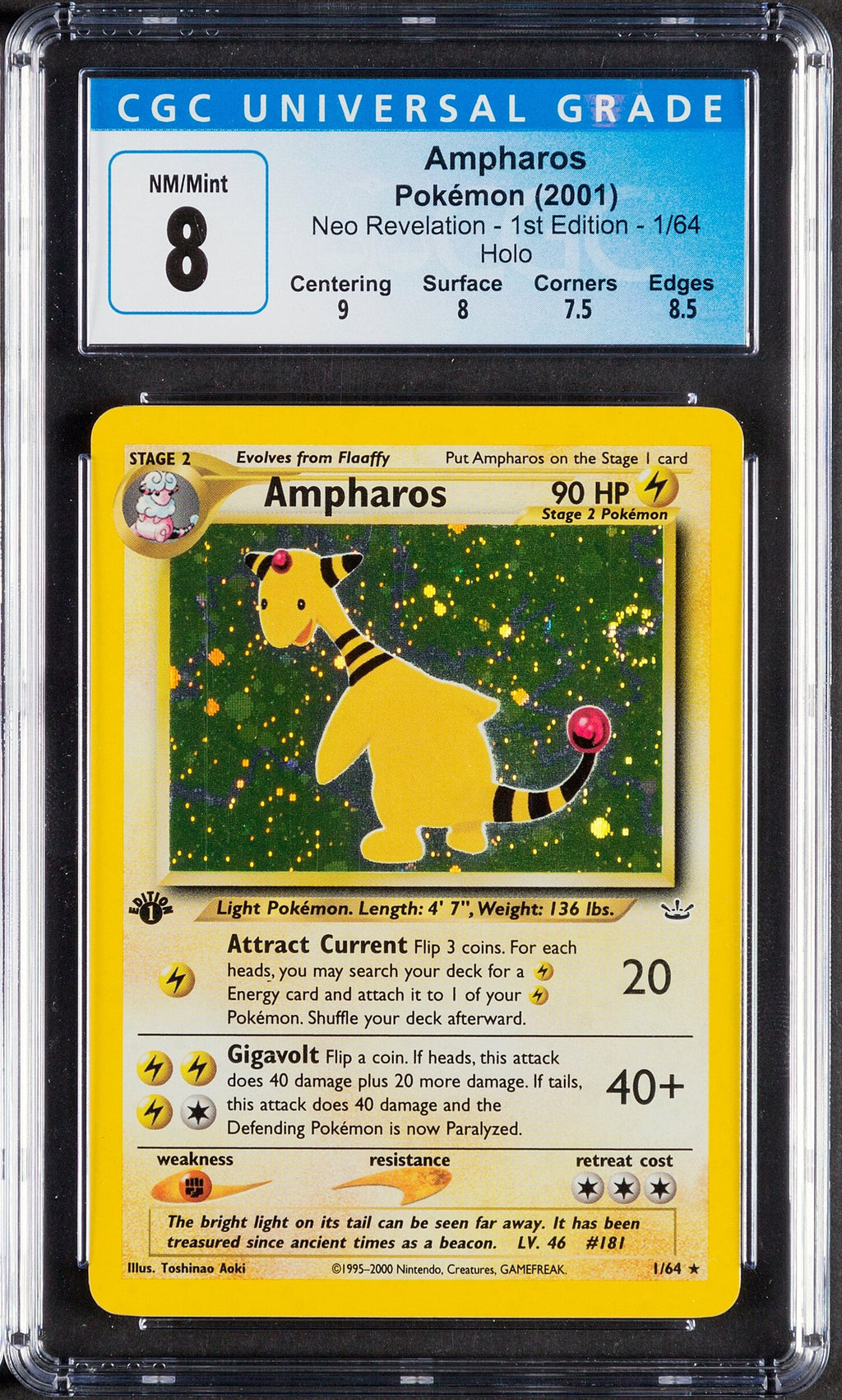 2001 Pokemon Neo Revelation Ampharos Holo 1st Edition 1/64 CGC 8