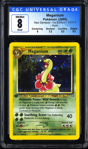 2000 Pokemon Meganium 10/111 Neo Genesis - 1st Edition Holo CGC 8 ERROR! RARE!