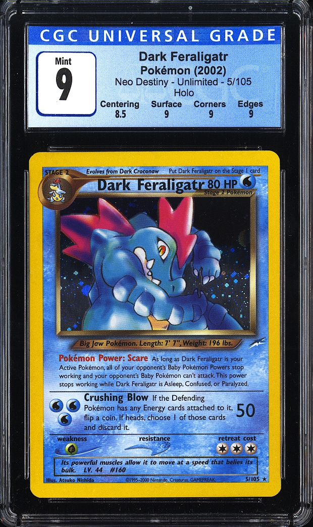 2002 Dark Feraligatr Pokemon Neo Destiny Unlimited 5/105 Holo CGC 9